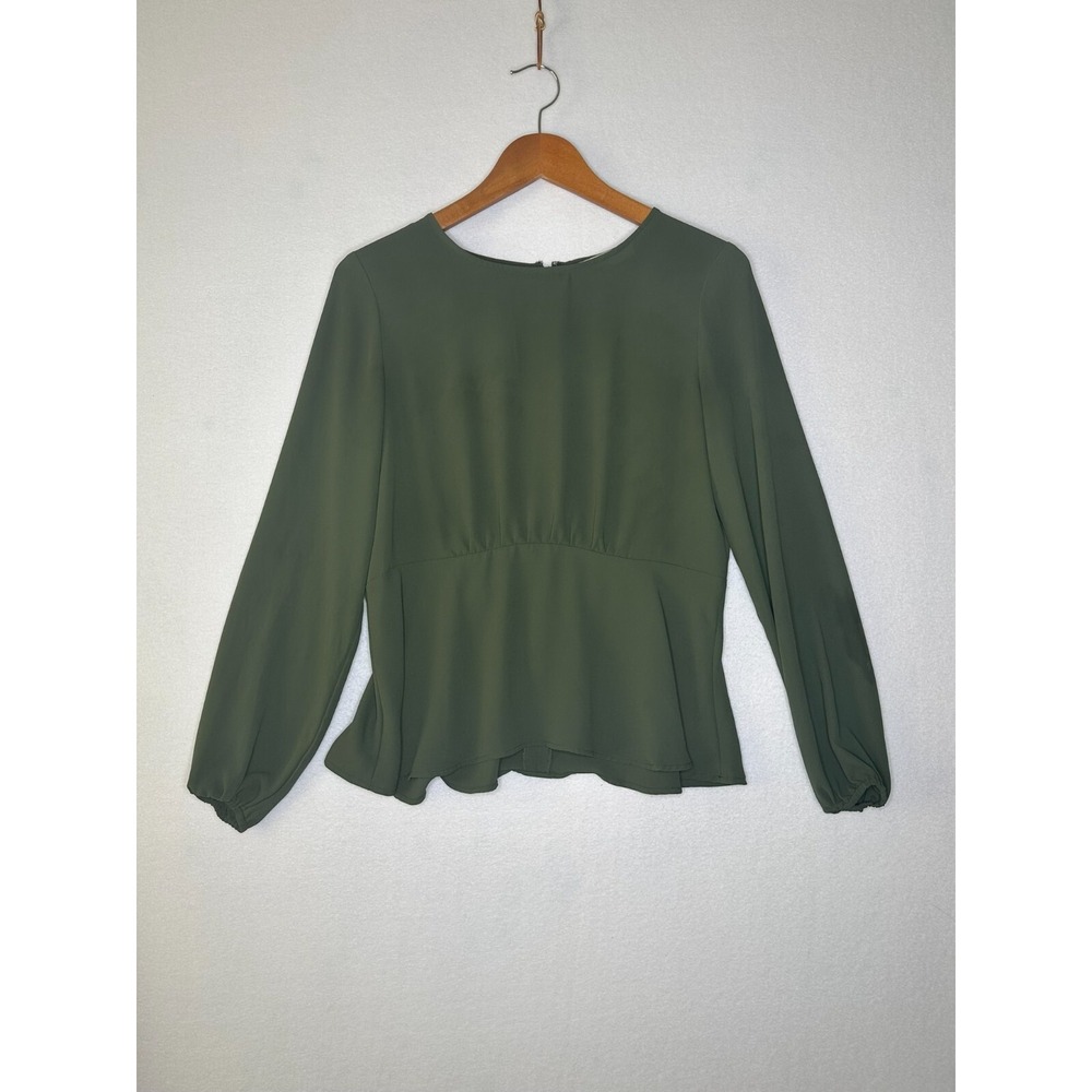LOFT Green Long Sleeve Peplum Blouse Womens Size 0